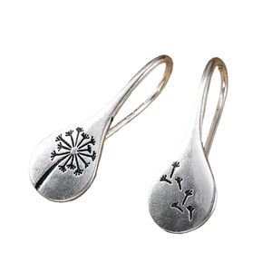 Silver Dandelion Teardrop Shaped Drop Earrings